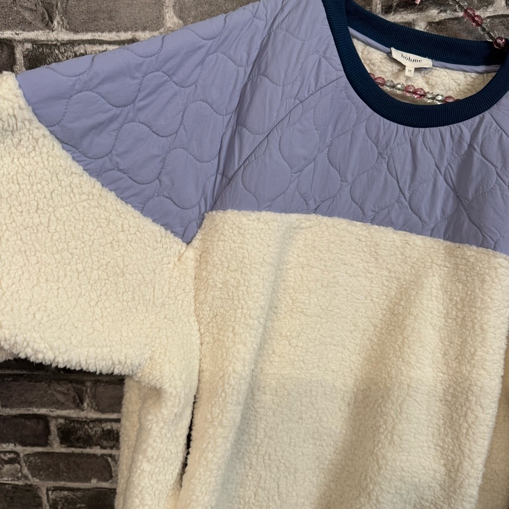 Bohme KYLAN CONTRAST PULLOVER Sherpa fleece cream purple oversized sweater - Picture 7 of 12